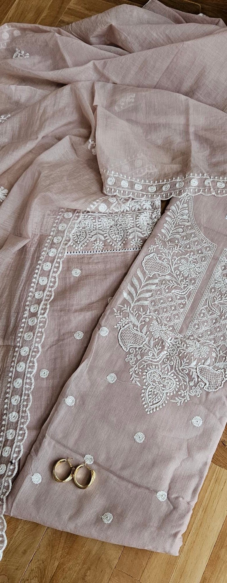 Pure Mul-Chanderi Chikankari Dress - Image 5