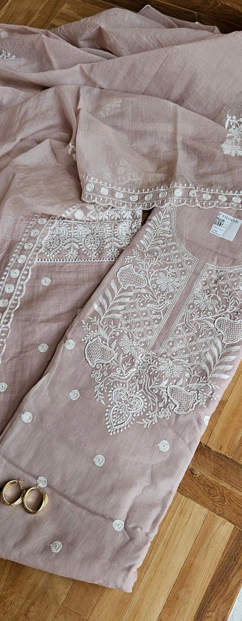 Pure Mul-Chanderi Chikankari Dress - Image 3