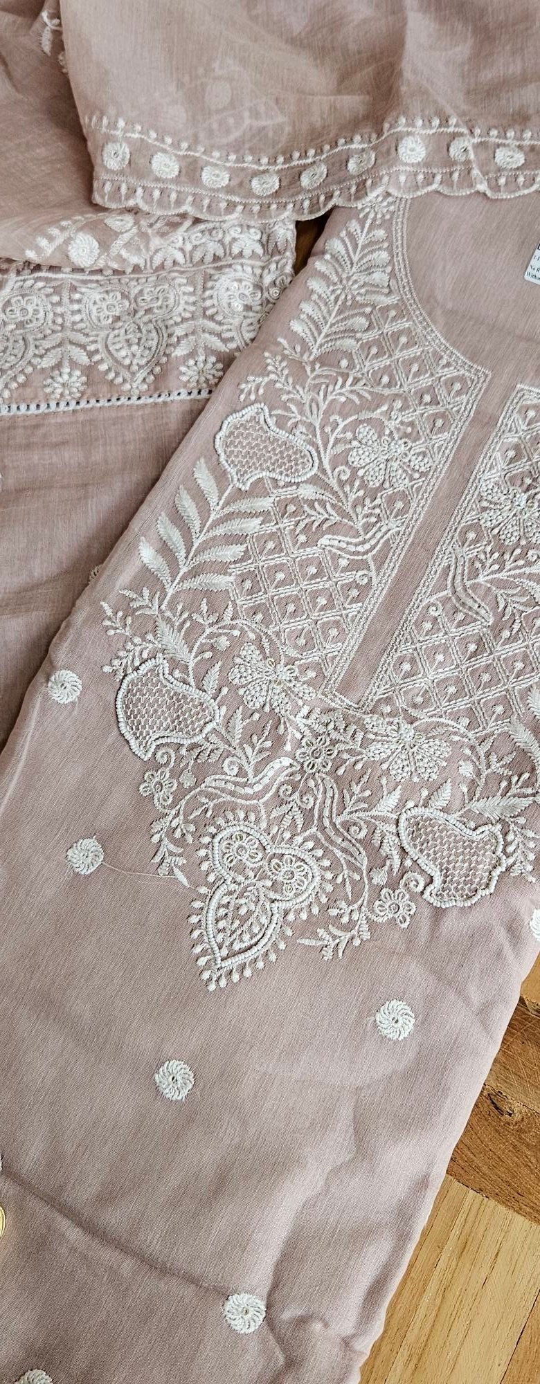 Pure Mul-Chanderi Chikankari Dress - Image 2