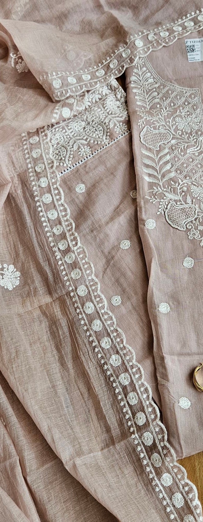 Pure Mul-Chanderi Chikankari Dress - Image 4