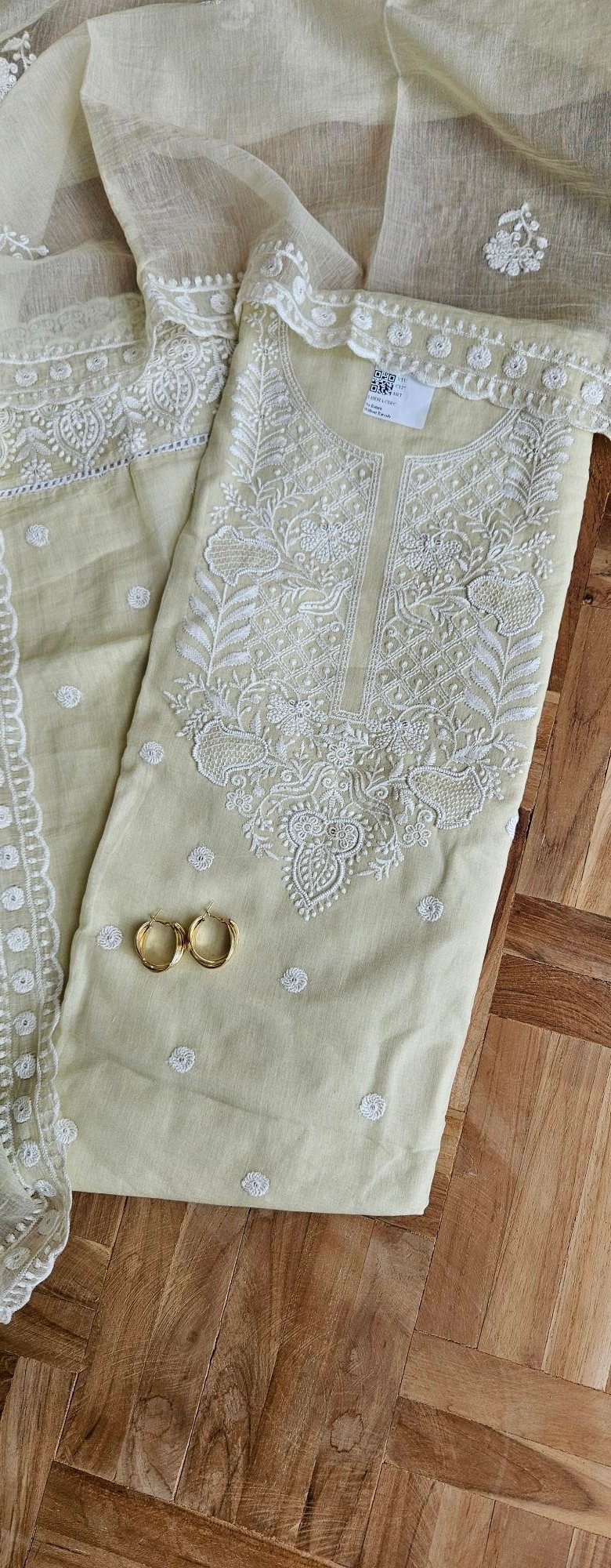 Pure Mul-Chanderi Chikankari Dress - S000391C - Image 5