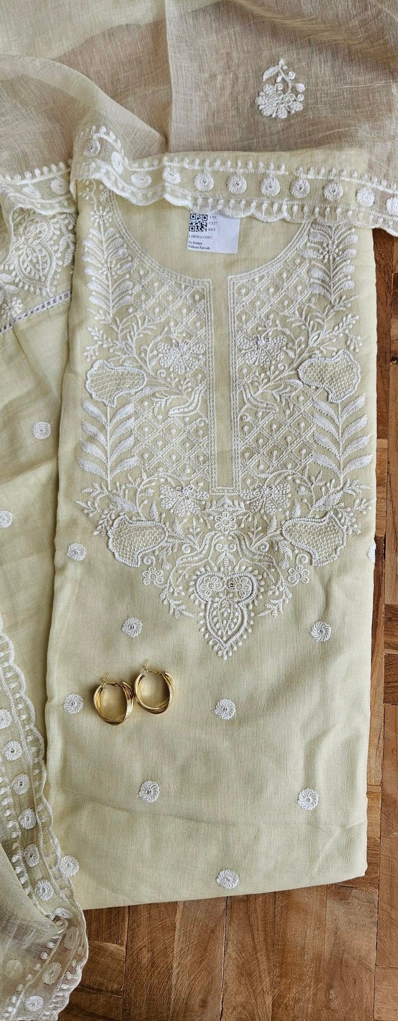 Pure Mul-Chanderi Chikankari Dress - S000391C - Image 6