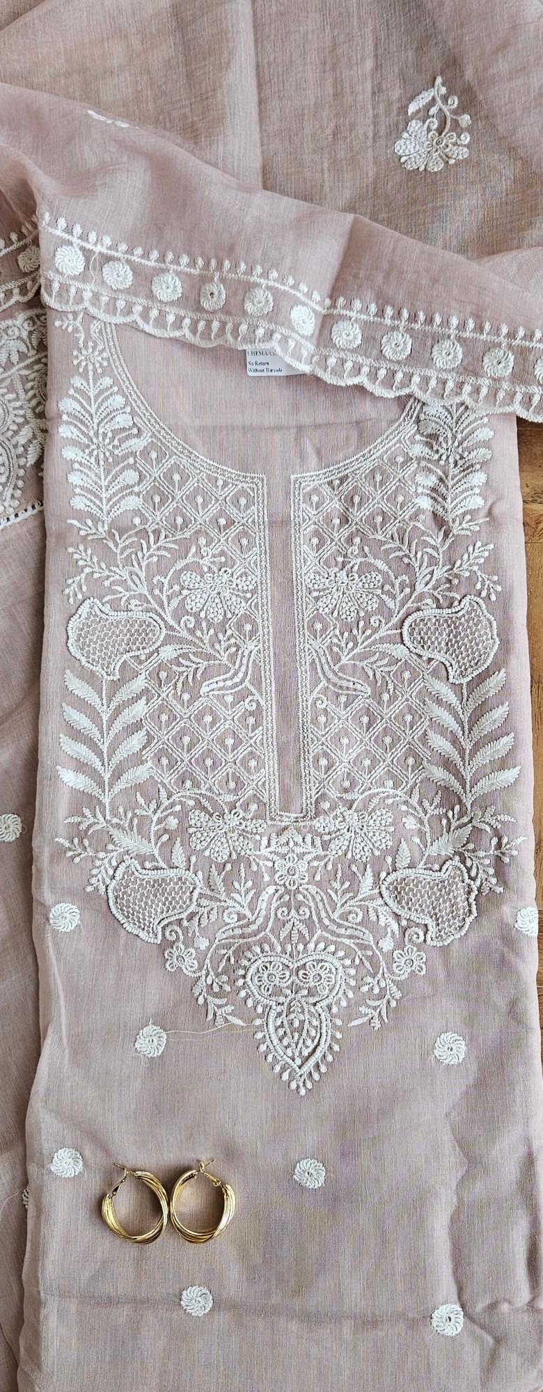 Pure Mul-Chanderi Chikankari Dress - Image 7