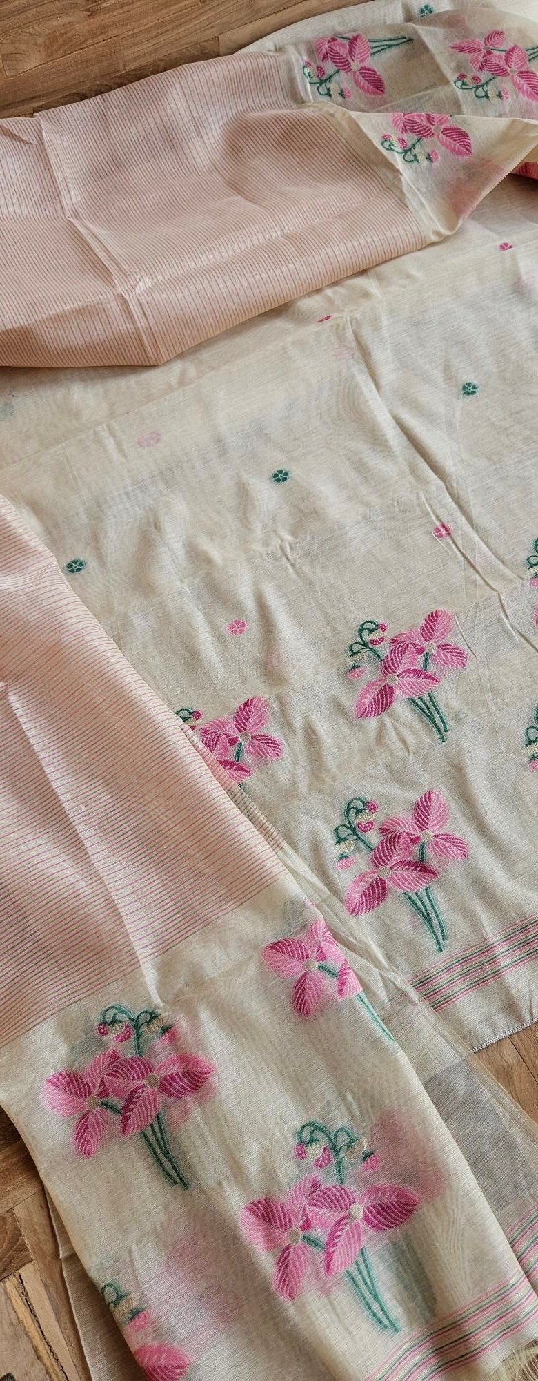 Pure Tassar Jamdani Weaving Dress - S000427C - Image 8