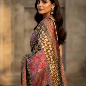 Multicolor Chinon Silk Dupatta with Mirror & Pearl Work