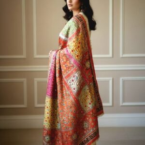 Multicolor Chinon Silk Dupatta with Mirror & Pearl Work