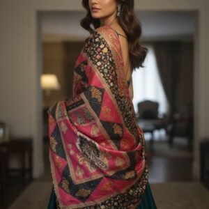 Multicolor Chinon Silk Dupatta with Mirror & Pearl Work