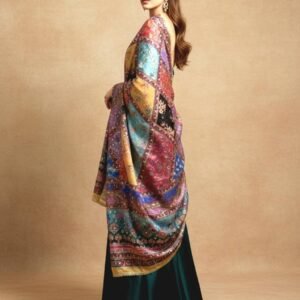 Multicolor Chinon Silk Dupatta with Mirror & Pearl Work