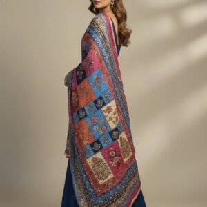 Multicolor Chinon Silk Dupatta with Mirror & Pearl Work