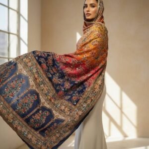 Multicolor Chinon Silk Dupatta with Mirror & Aari Work