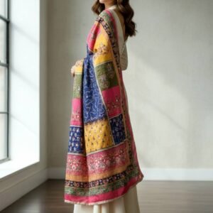 Multicolor Chinon Silk Dupatta with Mirror & Aari Work