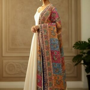 Multicolor Chinon Silk Dupatta with Mirror & Pearl Work