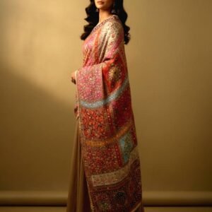 Multicolor Chinon Silk Dupatta with Mirror & Pearl Work