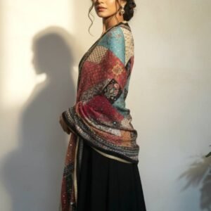 Multicolor Chinon Silk Dupatta with Mirror & Pearl Work