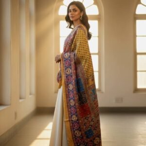 Multicolor Chinon Silk Dupatta with Mirror & Pearl Work