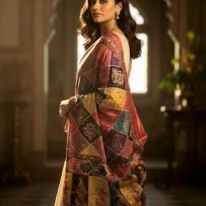 Multicolor Chinon Silk Dupatta with Mirror & Pearl Work