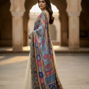 Multicolor Chinon Silk Dupatta with Mirror & Pearl Work