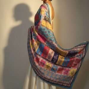 Multicolor Chinon Silk Dupatta with Mirror & Pearl Work