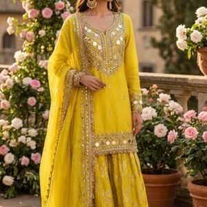 Lime Yellow Sharara Exclusive Dress – S000078C
