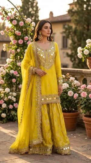 Lime Yellow Sharara Exclusive Dress – S000078C