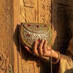 Luxury Kundan Clutch | Mini Embellished Minaudière Bag – S001252C
