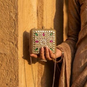 Luxury Kundan Clutch | Mini Embellished Minaudière Bag – S001258C