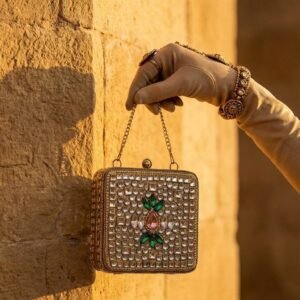 Luxury Kundan Clutch | Mini Embellished Minaudière Bag – S001256C
