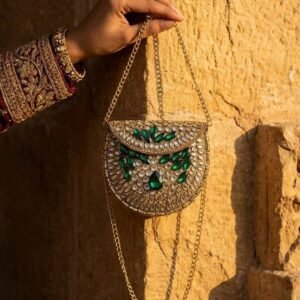 Luxury Kundan Clutch | Mini Embellished Minaudière Bag – S001254C