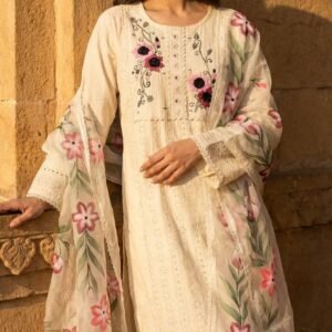 Pure Mal Mal Cotton Chikankari Dress – S000415C
