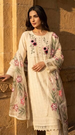 Pure Mal Mal Cotton Chikankari Dress – S000415C