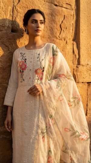 Pure Mal Mal Cotton Chikankari Dress