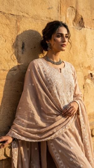 Pure Mul-Chanderi Chikankari Dress