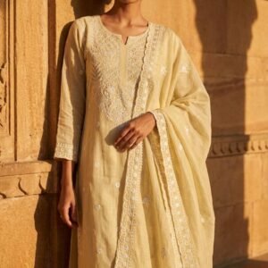 Pure Mul-Chanderi Chikankari Dress – S000391C