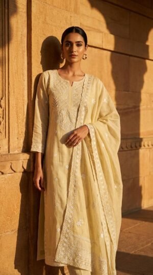 Pure Mul-Chanderi Chikankari Dress – S000391C