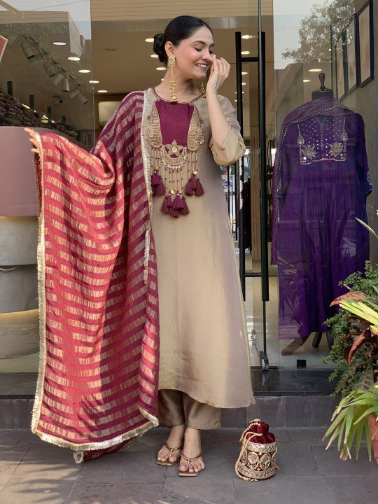 Pure Tissue Silk Fabric Stitched Dress - S002051C - Image 3