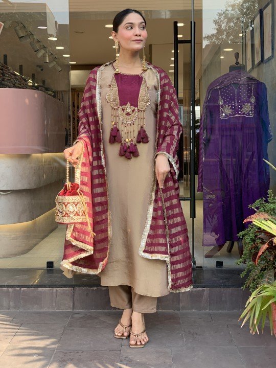 Pure Tissue Silk Fabric Stitched Dress - S002051C - Image 4