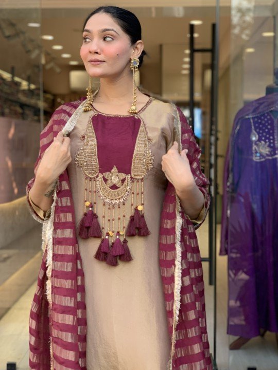 Pure Tissue Silk Fabric Stitched Dress - S002051C - Image 2