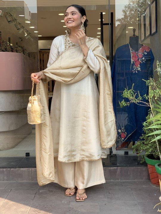 Pure Tissue Silk Fabric Stitched Dress - S002058C - Image 4