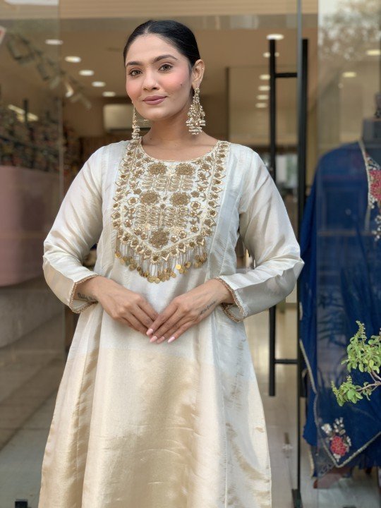 Pure Tissue Silk Fabric Stitched Dress - S002058C - Image 3