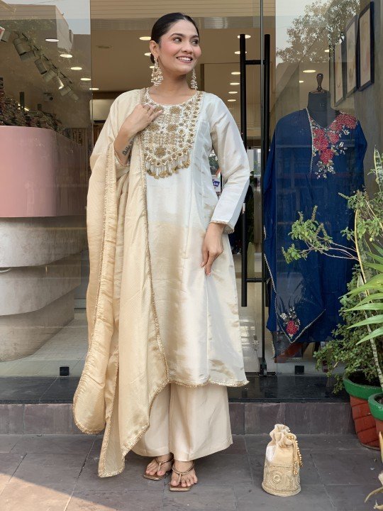 Pure Tissue Silk Fabric Stitched Dress - S002058C - Image 5