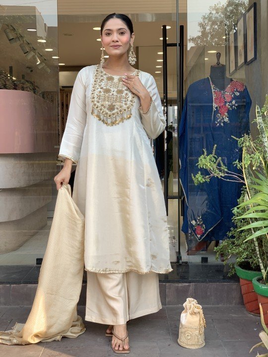 Pure Tissue Silk Fabric Stitched Dress - S002058C - Image 2