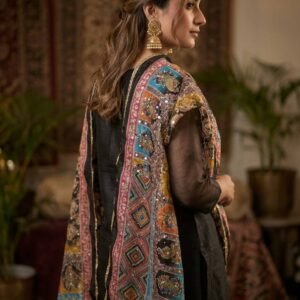 Multicolor Chinon Silk Dupatta with Mirror & Aari Work