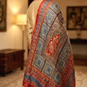 Multicolor Chinon Silk Dupatta with Mirror & Aari Work