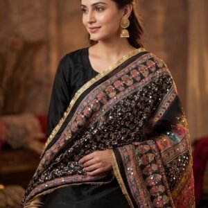 Multicolor Chinon Silk Dupatta with Mirror & Aari Work