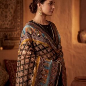 Multicolor Chinon Silk Dupatta with Mirror & Aari Work