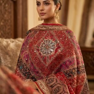 Multicolor Chinon Silk Dupatta with Mirror & Aari Work