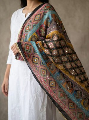 Multicolor Chinon Silk Dupatta with Mirror & Aari Work