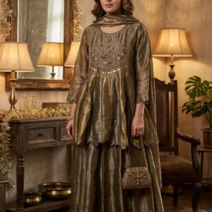 Pure Boutique Peplum Style Stitched Handwork Dress