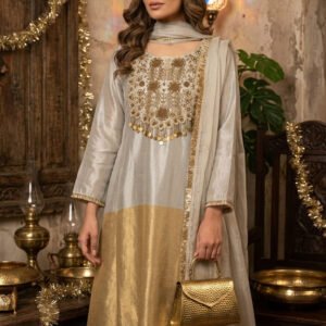 Pure Zardozi Handwork Tissue Silk Stitched Dress
