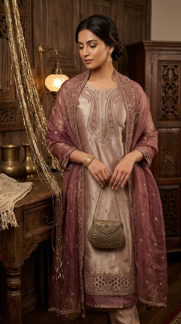 Pure Banarasi Tissue Silk Dress